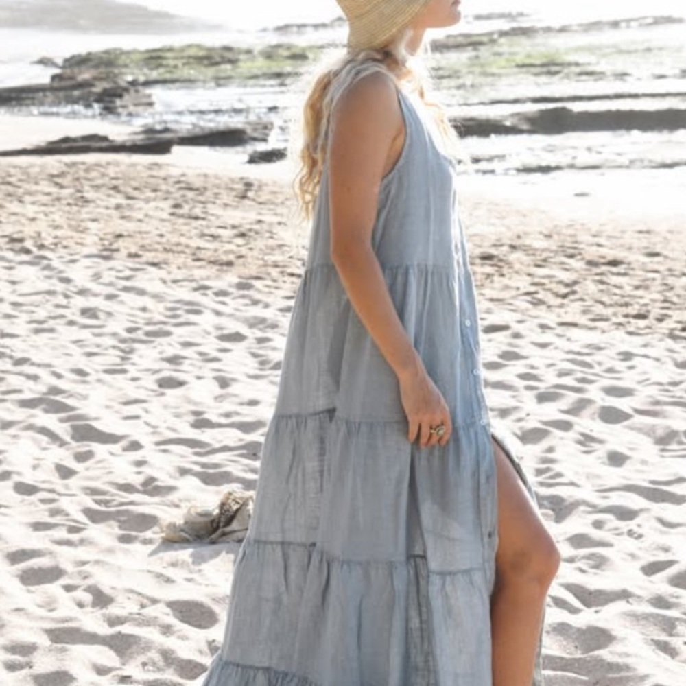 Sleeveless Light Blue Tiered Maxi Dress